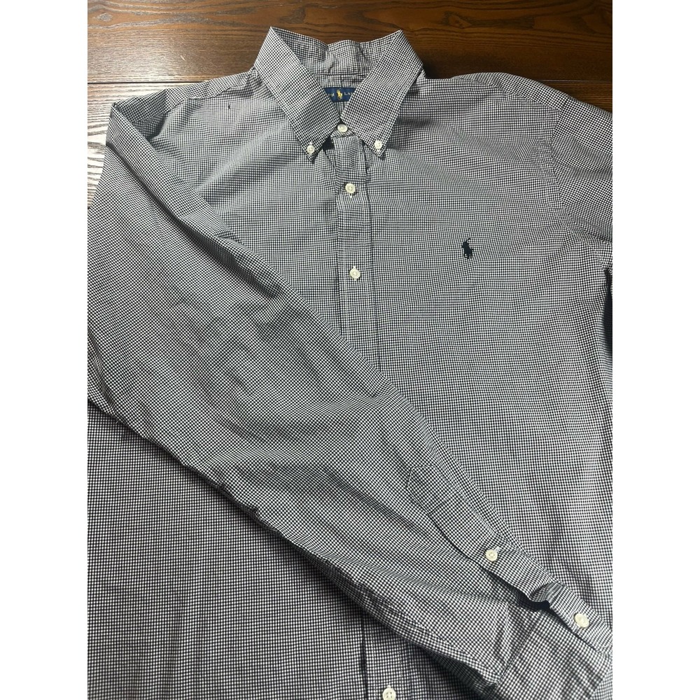 Ralph Lauren Men's Classic Fit Long Sleeve Button Down Black & White Plaid Sz XL